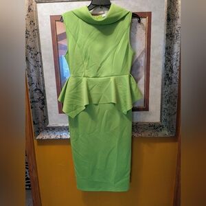QIANZHI Lime Green Structured Peplum Midi Dress**"BRAND NEW*""